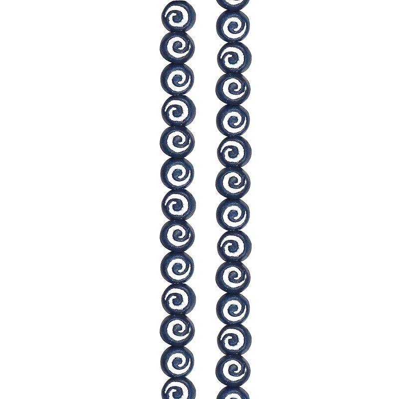 Blue & White Swirl Clay Rondelle Beads by Bead Landing®