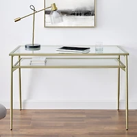 Walker Edison 48" Gold Two Tier Glass & Metal Desk