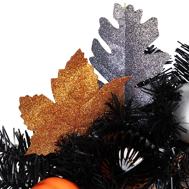 24'' Unlit Orange and Black Haunted House Halloween Wreath