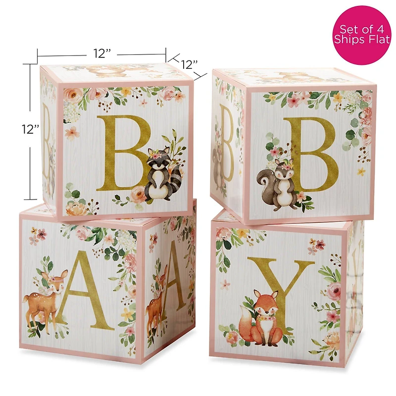 Kate Aspen Pink Woodland Baby Block Box Set, 4ct.