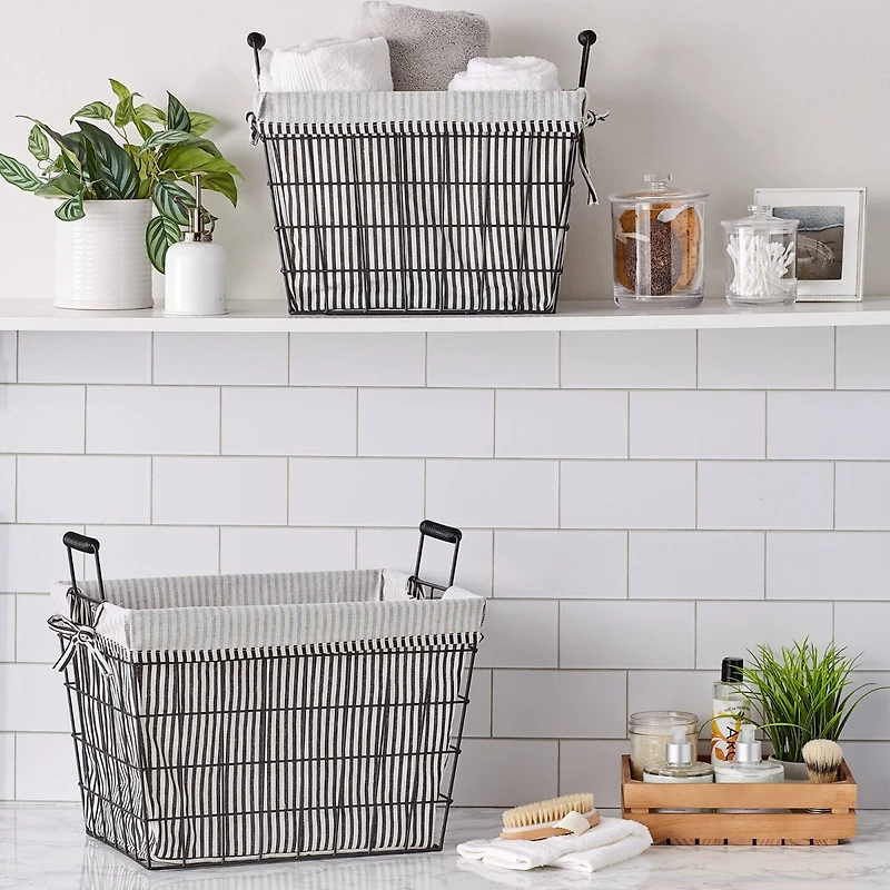DII® Black & White Ticking Stripe Lined Basket Set