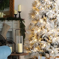 Glitzhome® 9ft Pre-Lit Flocked Full Pine Artificial Christmas Tree, Warm White LED Lights