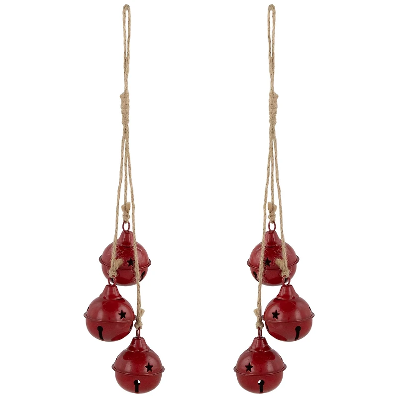 Cascading Christmas Jingle Bell Ornaments- 13.5" - Red - Set of 2