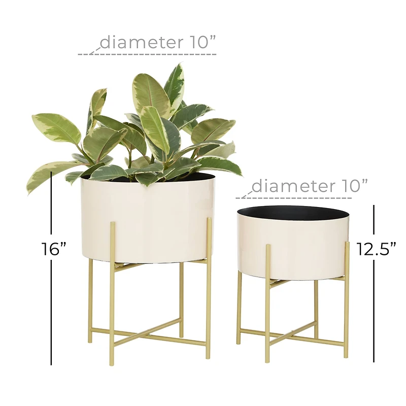 White Metal Contemporary Planter with Gold Legs Set
