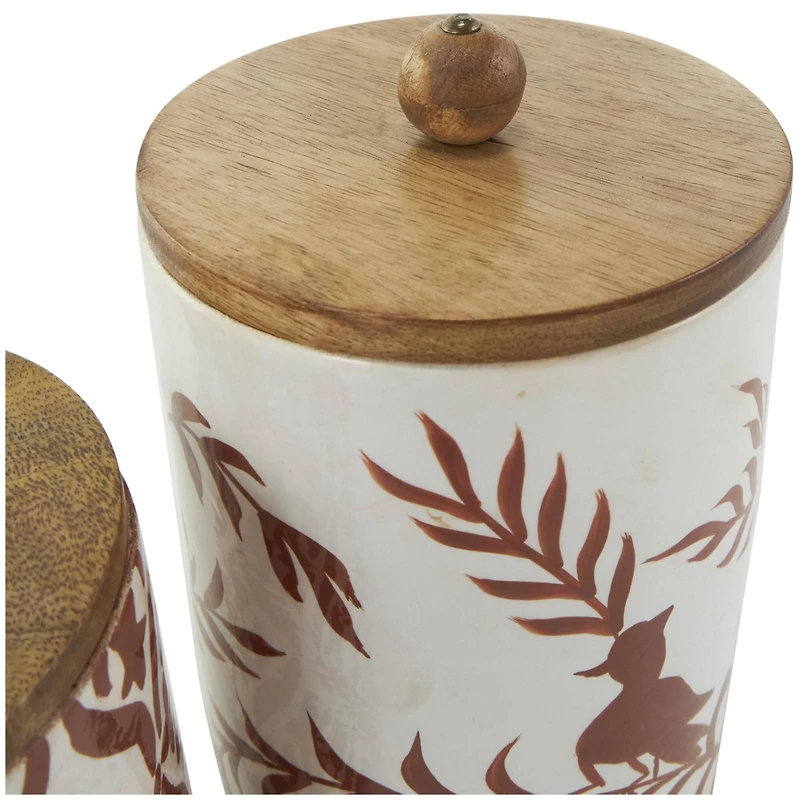 Cream & Brown Ceramic Floral Canister Set with Lids