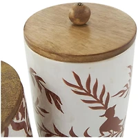 Cream & Brown Ceramic Floral Canister Set with Lids