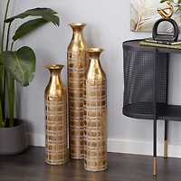 Set of 3 Gold Metal Glam Vase 35", 30", 25"