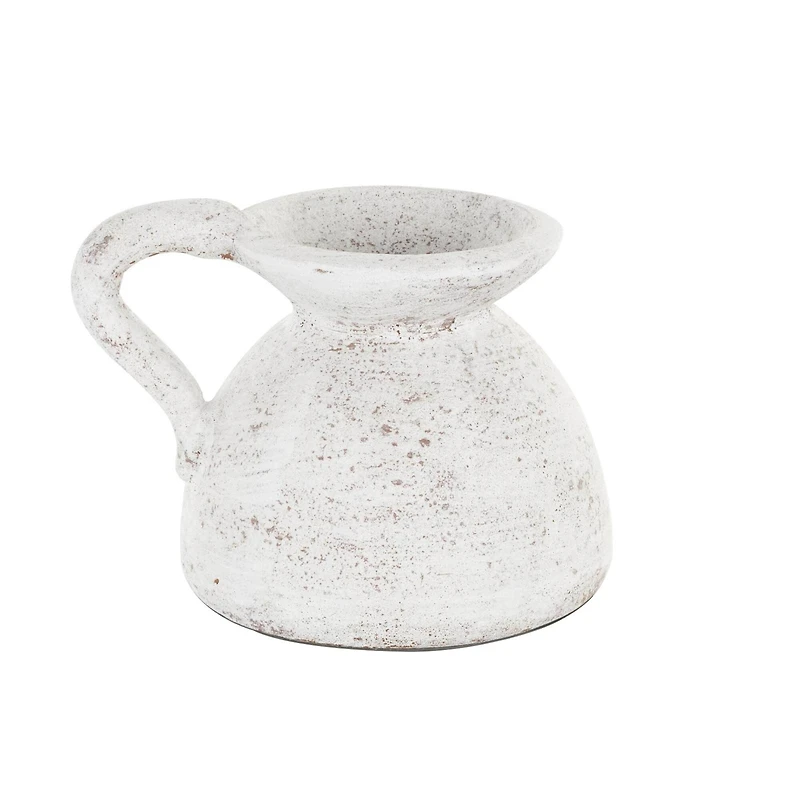 11" Cream Ceramic Textured Pot Vase with Handle