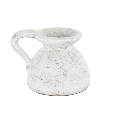 11" Cream Ceramic Textured Pot Vase with Handle