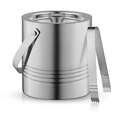 JoyJolt® Double Wall Stainless Steel Ice Bucket with Strainer & Tongs
