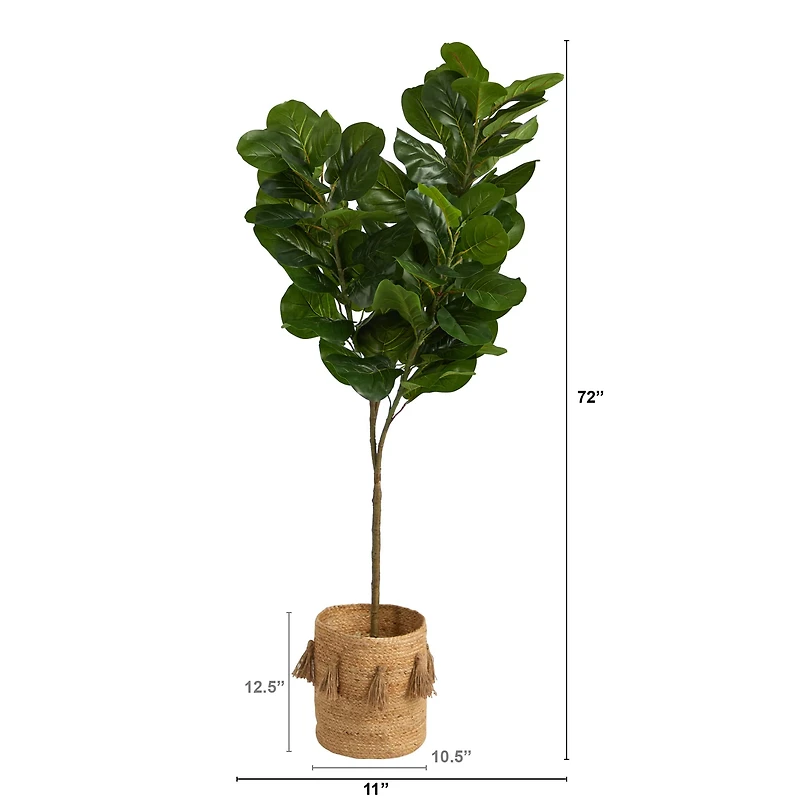 6ft. Fiddle Leaf Fig Artificial Tree in Handmade Natural Jute Planter with Tassels