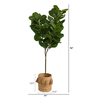 6ft. Fiddle Leaf Fig Artificial Tree in Handmade Natural Jute Planter with Tassels