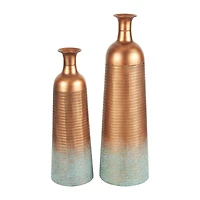 Distressed Ombre Copper Ribbed Vase Set