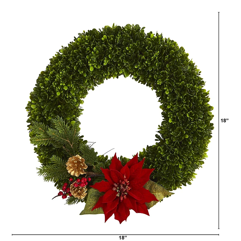 18'' Tea Leaf, Poinsettia & Pine Wreath
