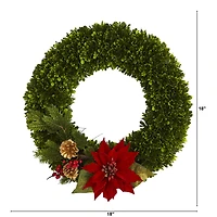 18'' Tea Leaf, Poinsettia & Pine Wreath