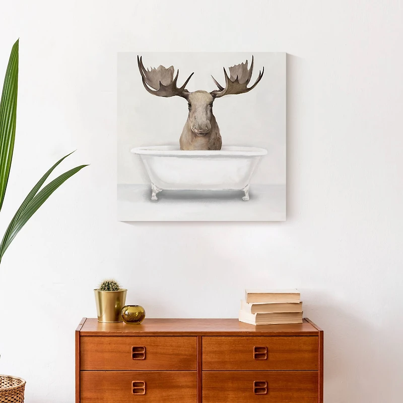 Moose In The Tub 20" x 20" Canvas Wall Art