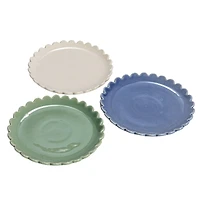 Hello Honey® 8" Blue, Green & Cream Round Stoneware Plate with Scalloped Edge Set