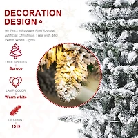 9ft. Pre-Lit Flocked Slim Spruce Artificial Christmas Tree, Warm White LED Lights