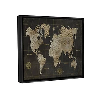 Stupell Industries Giraffe Animal Pattern Atlas Map Compass Framed Floater Canvas Wall Art