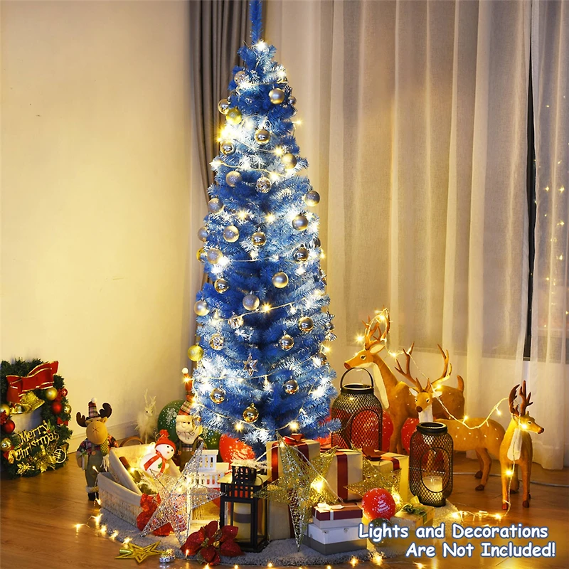 Costway 6ft.Unlit Blue Pencil Slim Tree Artificial Christmas Tree