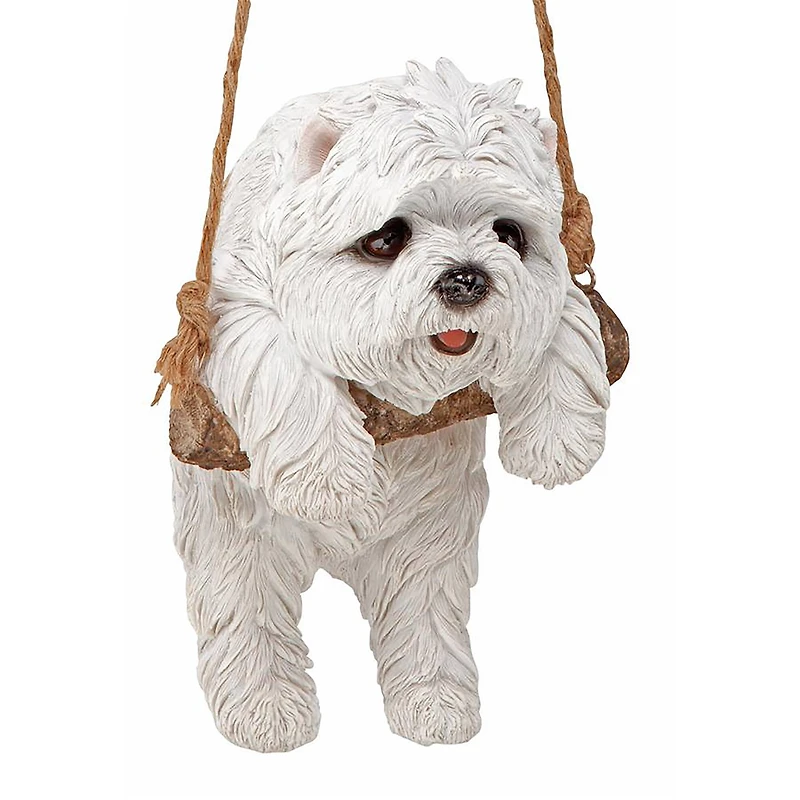 Design Toscano 8" White Maltese Puppy on a Perch Hanging Dog Sculpture