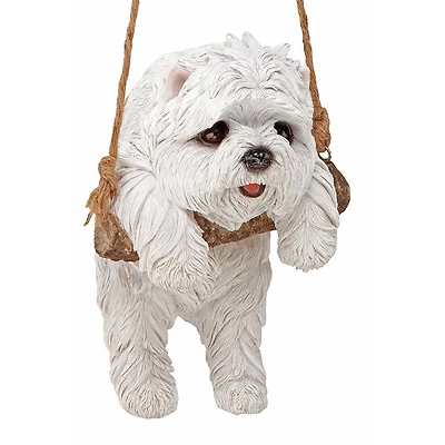 Design Toscano 8" White Maltese Puppy on a Perch Hanging Dog Sculpture