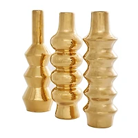 Gold Ceramic Abstract Bubble Ribbed Vase Set