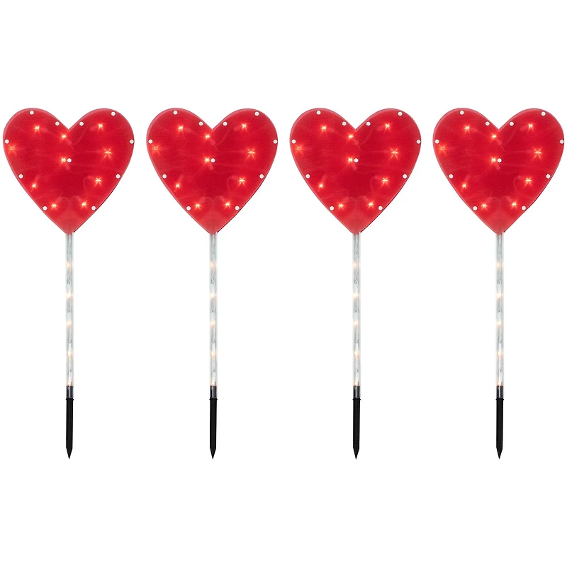 Red Heart Valentine's Day Pathway Marker Lawn Stakes With Clear Lights, 4ct.