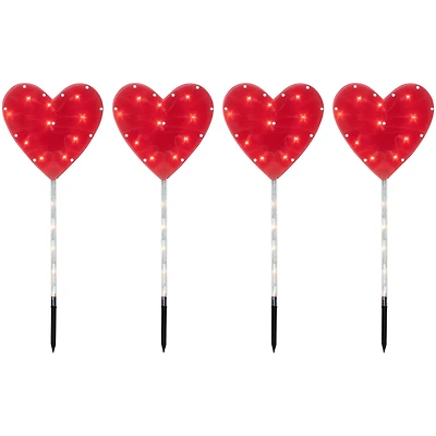 Red Heart Valentine's Day Pathway Marker Lawn Stakes With Clear Lights, 4ct.