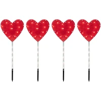 Red Heart Valentine's Day Pathway Marker Lawn Stakes With Clear Lights, 4ct.
