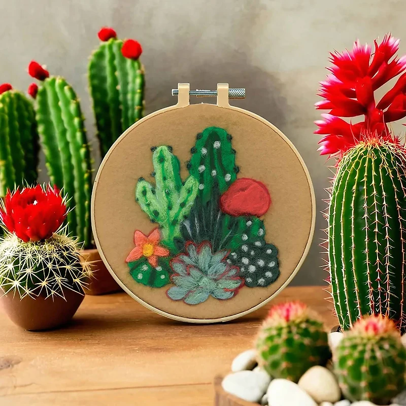 6" Cactus Needle Felting Kit with Hoop by Loops & Threads®