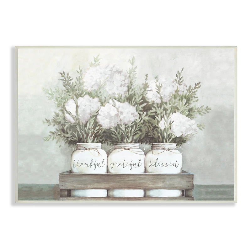 Stupell Industries Pristine Hydrangea Bouquets Thankful Grateful Blessed Sentiment Wall Plaque