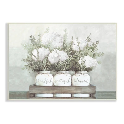 Stupell Industries Pristine Hydrangea Bouquets Thankful Grateful Blessed Sentiment Wall Plaque