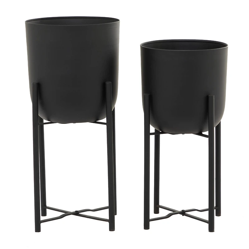 CosmoLiving by Cosmopolitan Black Metal Planter with Removable Stand Set, 22" & 20"