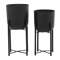 CosmoLiving by Cosmopolitan Black Metal Planter with Removable Stand Set, 22" & 20"