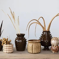 Hello Honey® 7.75" Brown Round Textured Stoneware Planter