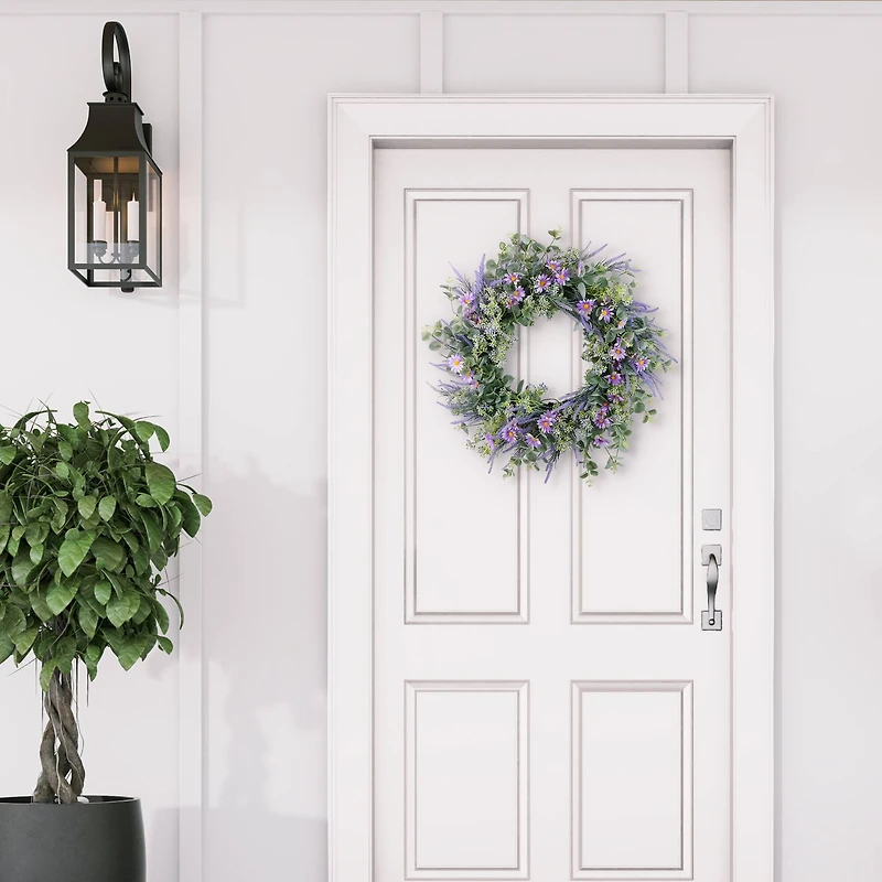 24" Purple Spring Daisy, Lavender & Eucalyptus Floral Wreath