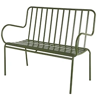 44.25" Green Metal Slatted Outdoor Bench with Curved Armrests