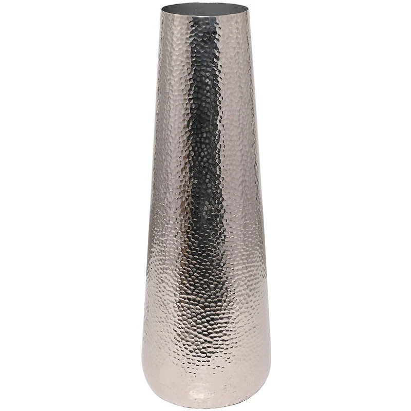 31" Silver Aluminum Tall Hammered Vase