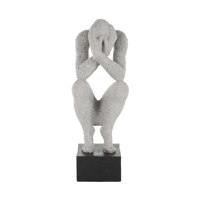 18.75" Gray Crouching Sculpture with Black Square Base