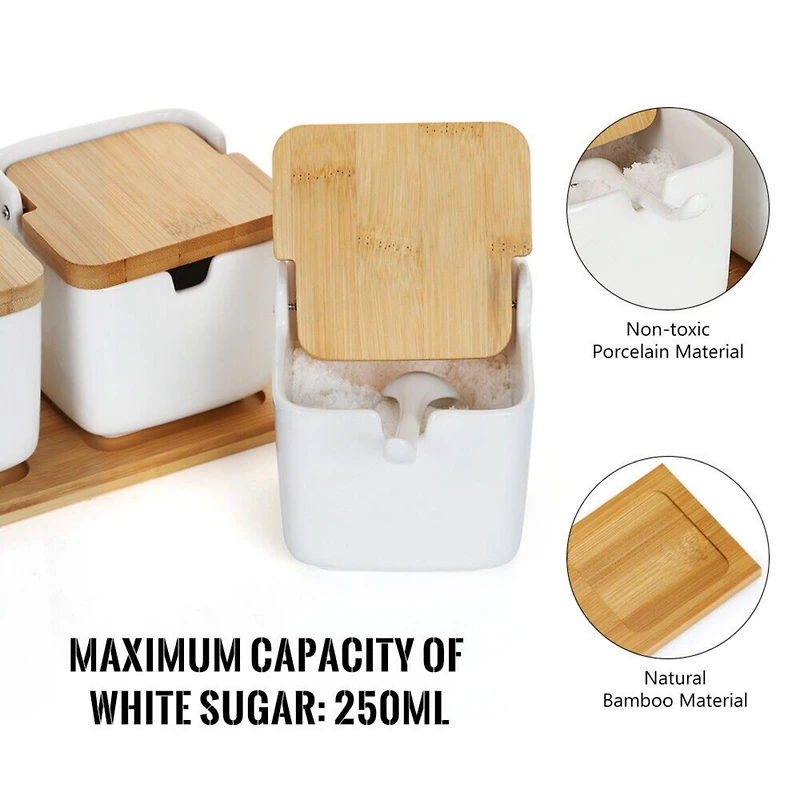 NEX™ White Ceramic Sugar Bowls with Spoon & Bamboo Lid Set