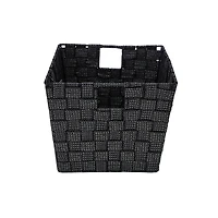 Simplify Medium Black/Silver Lurex Striped Woven Storage Bin