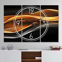 Designart Gold Silver Inward Lines Modern 3 Panel Wall Clock