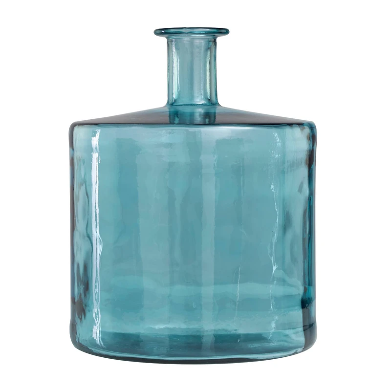 17" Teal Recycled Glass Spanish Bottleneck Vase