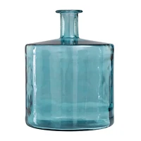 17" Teal Recycled Glass Spanish Bottleneck Vase