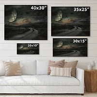 Designart - Rural Road Through The Meadow Under Full Moon