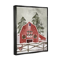 Stupell Industries Snowy Country Barn American Flag Framed Floater Canvas Wall Art