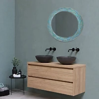 Head West Sea Glass 2 Tile Framed Round Wall Vanity Mirror - 30" x 30"