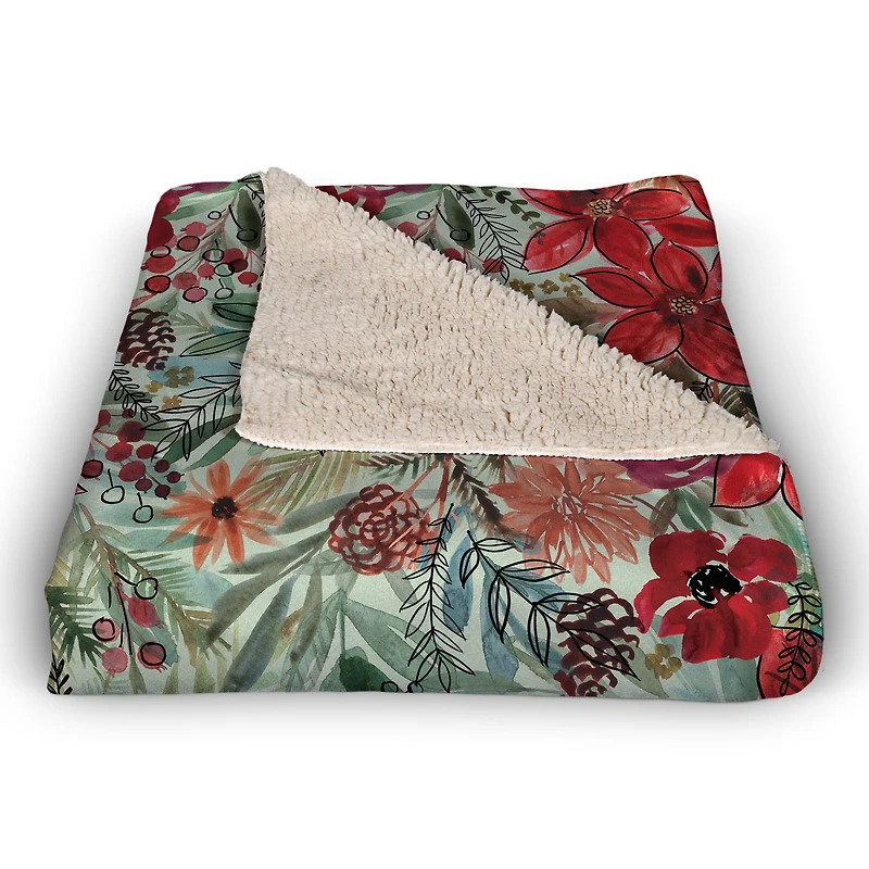 Holiday Blooms Pattern Sherpa Fleece Blanket