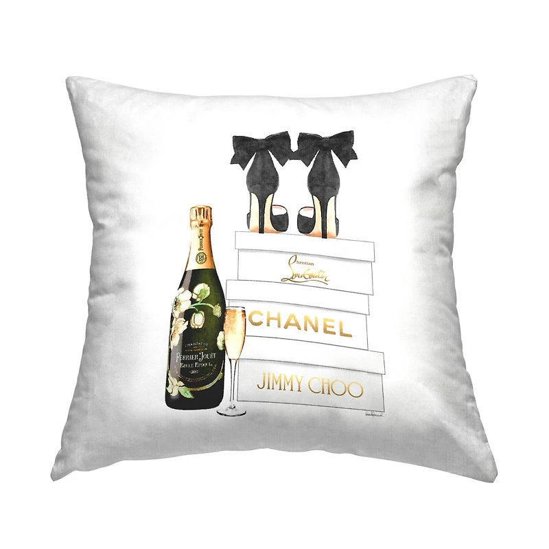 Stupell Industries Bubbly Champagne Black Glam Bow Shoes Throw Pillow, 18" x 18"
